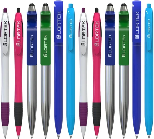 Vista 2 de Lortek - Paquete de 6 bolígrafos retráctiles para escribir – Punta media, tinta negra para tomar notas, diario, planificadores, escuela, trabajo