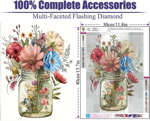 Vista 2 de BOHADIY Kits de arte de diamantes para adultos – Pintura de diamantes de margarita para principiantes, puntos de diamante redondo 5D pintura