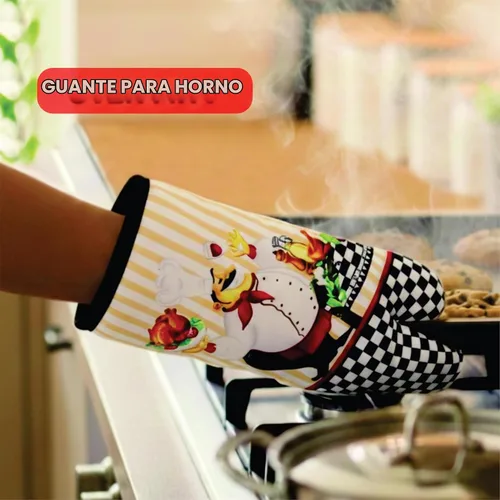 Vista 5 de Encantador juego de toallas de cocina de 5 piezas: diseño de chef uniforme y regordete, incluye 2 paños decorativos (25 x 15), 1 guante de horno y 2