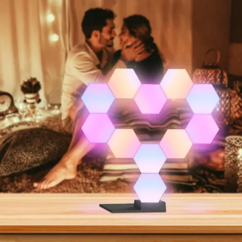 Vista 4 de Yescom Paquete de 10 luces LED hexagonales con control de aplicación, WiFi, luz hexagonal de pared, sala de juegos, decoración de dormitorio
