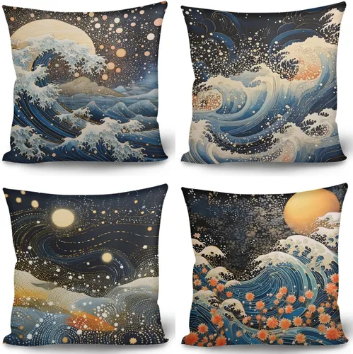 Vista 8 de GLUDEAR Juego de 4 fundas de almohada decorativas de 18 x 18 pulgadas, fundas modernas para dormitorio, sofá, sala de estar, decoración del hogar