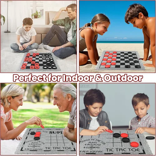 Vista 6 de Juego de ajedrez gigante 4 en 1, ajedrez gigante y damas gigantes y dedo grande de Tic Tac, juego de mesa de ajedrez gigante para niños y adultos