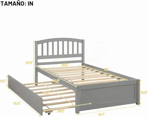 Vista 2 de SOFTSEA Base de cama de plataforma individual con nido y cabecero, cama de plataforma de madera con nido y cabecero, marco de cama nido extraíble