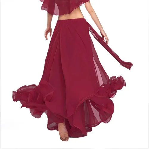 Vista 3 de ROYAL SMEELA Falda de gasa para danza del vientre, falda larga para danza del vientre, falda tribal para danza del vientre, disfraz de danza