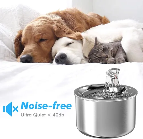 Vista 2 de Fuente de agua de acero inoxidable para gatos, fuente de acero inoxidable 304, cuenco de agua circulante para gatos, fácil de usar para gatos