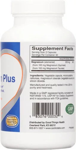 Vista 2 de Magnesio Plus – 200 mg de glicinato de magnesio y taurato de magnesio para la presión arterial, corazón, cerebro, sueño y estado de ánimo