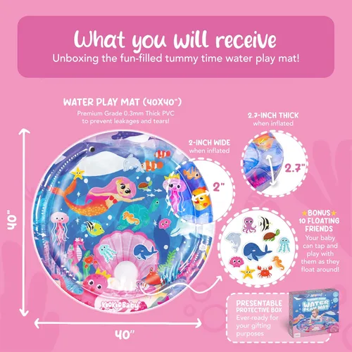 Vista 2 de KooKooBaby Tapete de agua para bebés y bebés – Alfombrilla de agua sensorial extra grande para el tiempo boca abajo y desarrollo motor, almohadilla