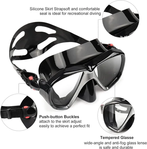 Vista 3 de Máscara de buceo panorámica HD para natación, gafas de buceo antivaho, máscara de buceo de vidrio templado, gafas de natación para adultos y jóvenes