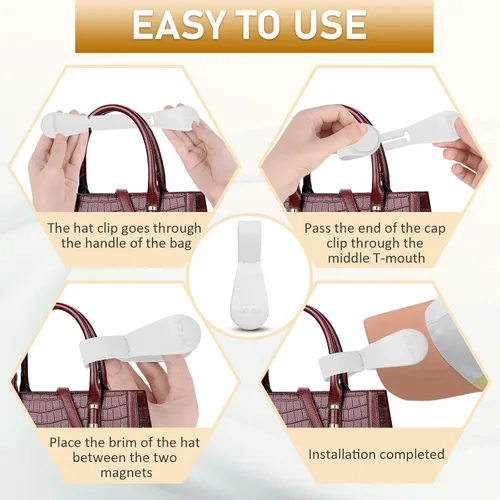 Vista 25 de Clip magnético para sombrero para viajes, 2 soportes de silicona color caqui claro para bolsos, bolsos, equipaje y sombreros de playa, clip