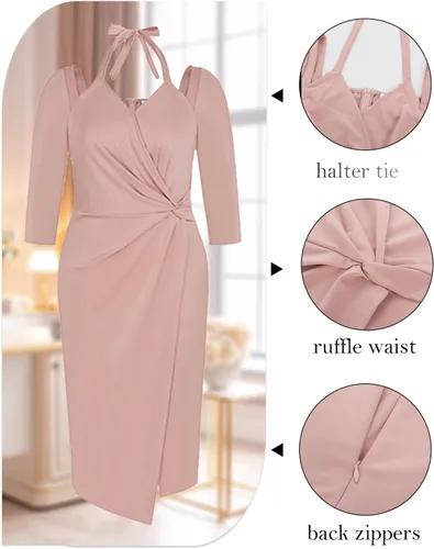 Vista 2 de Hanna Nikole Vestidos de talla grande para mujer, cintura fruncida, manga 34, vestido de cóctel de negocios