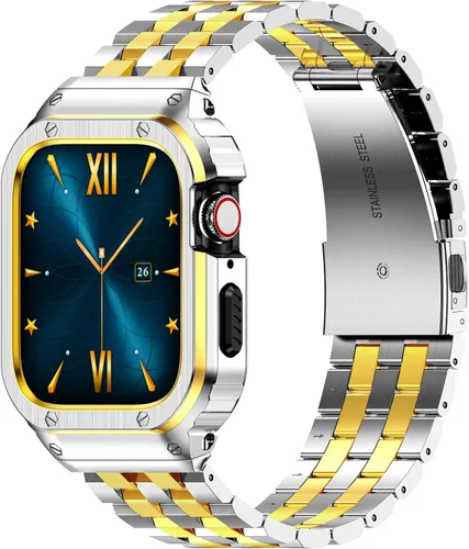 Vista 12 de Correa y funda de acero inoxidable compatible con Apple Watch Band 1.496 Negro