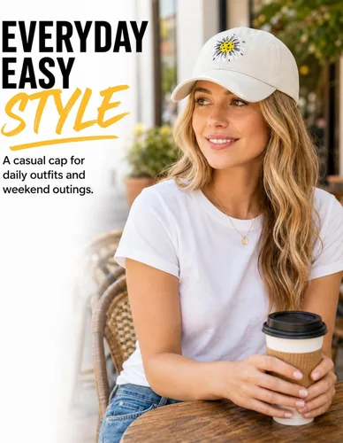 Vista 2 de Waldeal Sombrero de pickleball para mujer, gorra de béisbol bordada con margaritas Beige