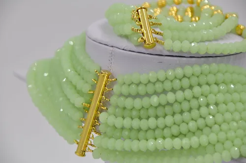 Vista 7 de Boda de Nigeria África Beads Verde Menta y dorado nupcial joyería Sets