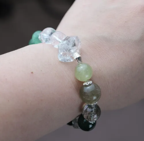 Vista 238 de Precious Gemstone Natural Crystal Healing Bracelet, Rutilated Quartz, Moonstone, Quartz Handmade Original Design Bracelet