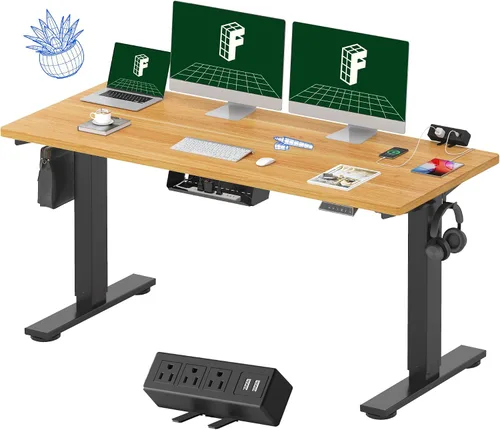 Vista 55 de FLEXISPOT EN2 Escritorio de pie de una pieza completa con regleta de alimentación de abrazadera, escritorio eléctrico de altura ajustable de 40 x 24