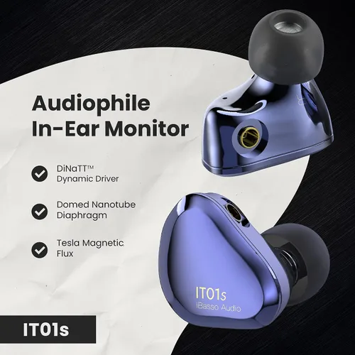 Vista 8 de iBasso Monitores intrauditivos audiófilos IT01s con controlador dinámico DiNaTT (Niebla azul)