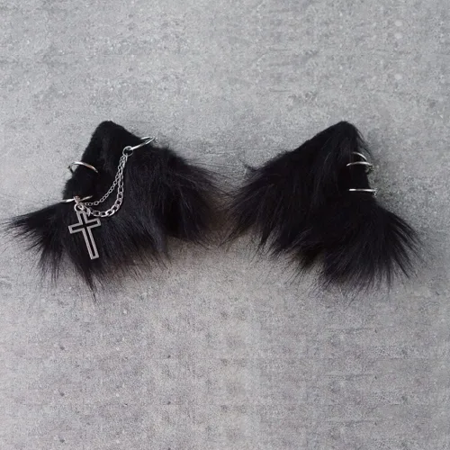 Vista 36 de VIGVAN Accesorios de orejas de gato para cosplay, punk, gótico, cruz, orejas de gato, pinzas para la cabeza