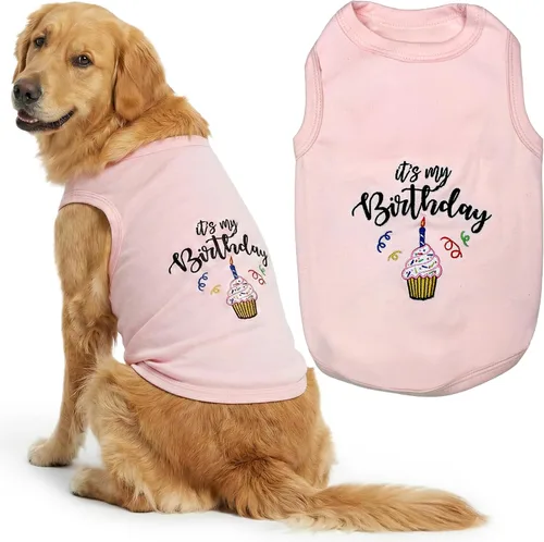 Vista 21 de Camiseta para perro Parisian Pet con palabras bordadas "Es mi cumpleaños" - Camiseta sin mangas para cumpleaños de perro - Chaleco ligero