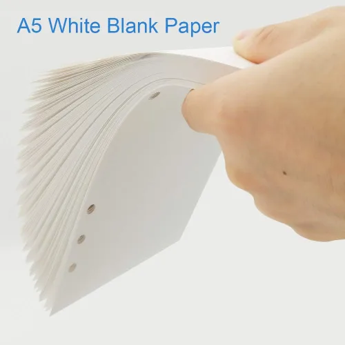 Vista 3 de Papel en blanco A5, recambios para planificador Filofax, organizador, encuadernadores, 6 agujeros perforados, 100 hojas/200 páginas, 100 g/m²