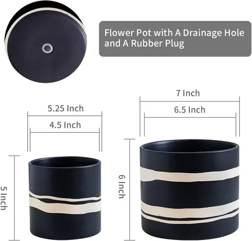 Vista 3 de Nihow Maceta moderna de cerámica – Maceta de 5 + 7 pulgadas para todas las plantas de interior – Macetas resistentes con orificio de drenaje