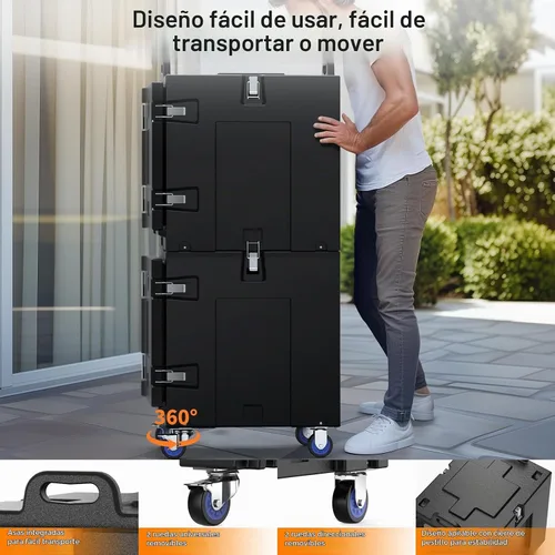 Vista 3 de NEEDONE Calentador de alimentos, contenedor de comida aislada LLDPE de 81 Qt para alimentos calientes/fríos, con hebillas dobles, ruedas