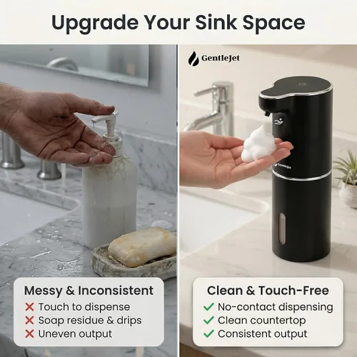 Vista 3 de GentleJet JetFoam - Dispensador automático de jabón de espuma, sensor sin contacto, recargable USB-C, salida ajustable, IPX5 impermeable, 10.1 fl