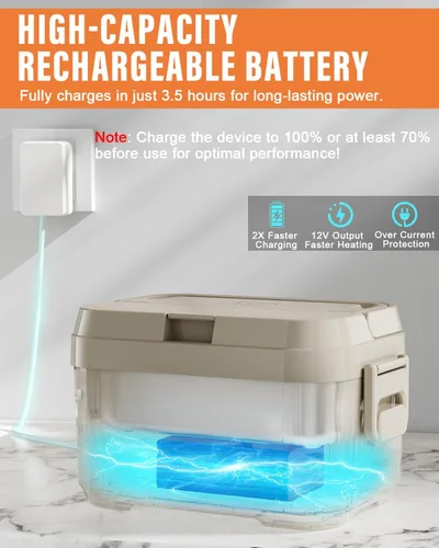 Vista 3 de Geveniss Lonchera Eléctrica Inalámbrica para Adultos – Caja de Almuerzo Calentada con Contenedor de Acero Inoxidable de 1100ML, Calentador