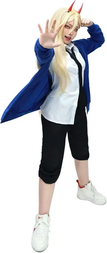 Vista 3 de C-ZOFEK Disfraz de cosplay para mujer, talla estadounidense, con corbata, para motosierra de anime