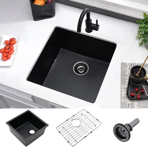 Vista 11 de Fregadero de barra negro Undermount-VASOYO - Fregadero de cocina pequeño de 10 x 18 pulgadas, fregaderos de cocina para exteriores, para caravana