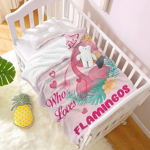Vista 5 de Manta con texto en inglés «Just A Girl Who Loves Flamingos», regalo para niñas pequeñas, suave y bonita, manta de franela de felpa de flamencos