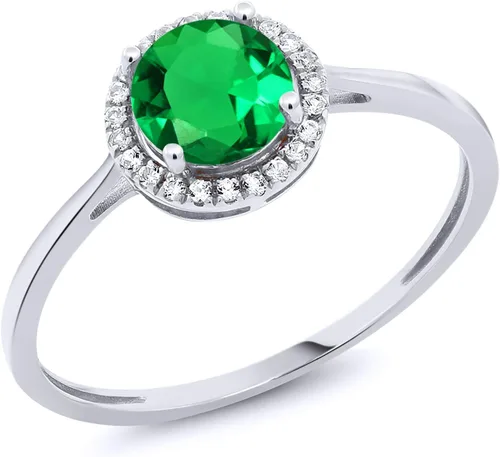 Vista 8 de Gem Stone King Anillo de compromiso de boda de oro blanco de 10 quilates con piedra natal y halo de diamantes Redondo de 0.236 in Anillo de oro