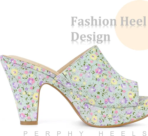 Vista 4 de Perphy Sandalias de plataforma con tacón grueso y floral para mujer