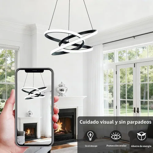 Vista 8 de MAYNA - Lámpara de araña de anillo moderna, lámpara colgante LED regulable