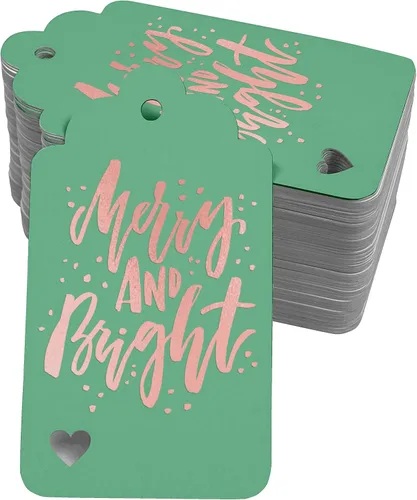Vista 13 de Etiquetas colgantes con texto en inglés "Merry and Bright" (50 unidades)
