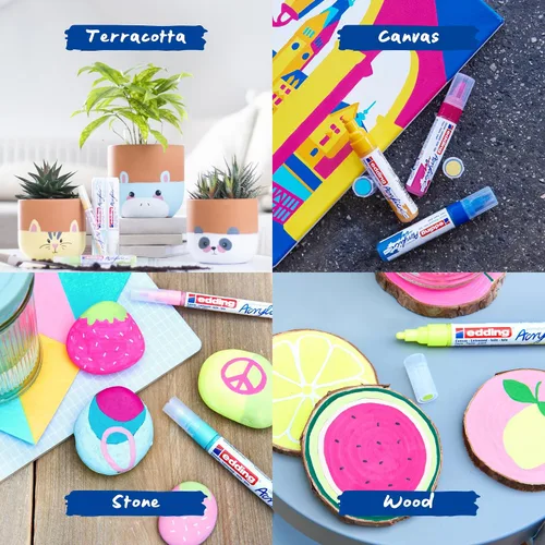 Vista 7 de edding 5000 marcadores acrílicos anchos – amarillo, azul, rosa y turquesa – Paquete de 5 marcadores de pintura acrílica (abstracto) – Punta