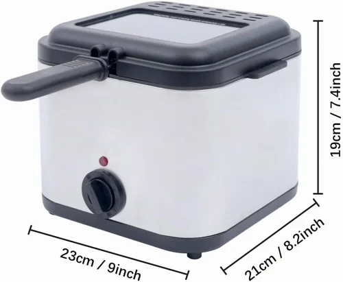 Vista 5 de Freidora eléctrica, freidora de acero inoxidable para uso comercial y doméstico, capacidad de aceite de 2.5 L, termostato ajustable con cesta