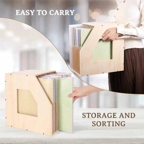 Vista 8 de Caydo Organizador de almacenamiento de papel de madera con 50 piezas de organizador de almacenamiento de papel de álbum de recortes y 120 pestañas