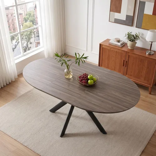 Vista 24 de HIPIHOM 43.2"-59.1" Extendable Round Dining Table Mesa de roble