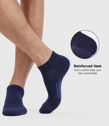 Vista 16 de BAMBOO COOL Calcetines atléticos de tobillo para hombre con acolchado y absorción de humedad, calcetines de malla para correr de corte bajo