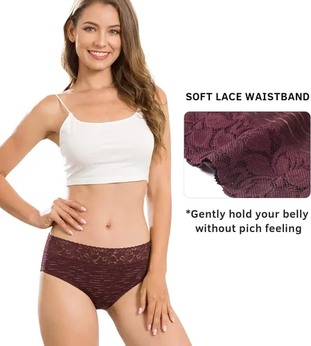 Vista 3 de Altheanray Ropa interior de algodón para mujer, calzones de bikini de encaje para mujer, ropa interior hipster elástica
