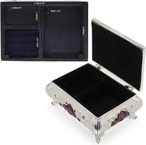 Vista 6 de AVESON Joyero rectangular de aleación de metal de lujo, caja de almacenamiento para mujeres y niñas, regalo de cumpleaños de Navidad, mediano