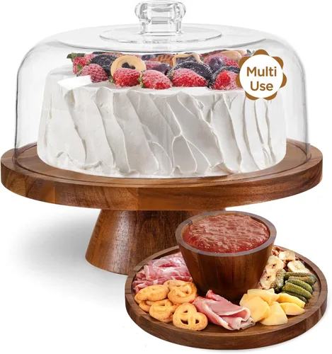 Vista 9 de HABIBEE 6-in-1 Soporte multifuncional de acrílico con cúpula para servir pasteles, 12 pulgadas