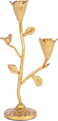 Vista 5 de Creative Co-Op - Candelabro alto de hierro fundido forjado a mano con flores y pájaro, dorado