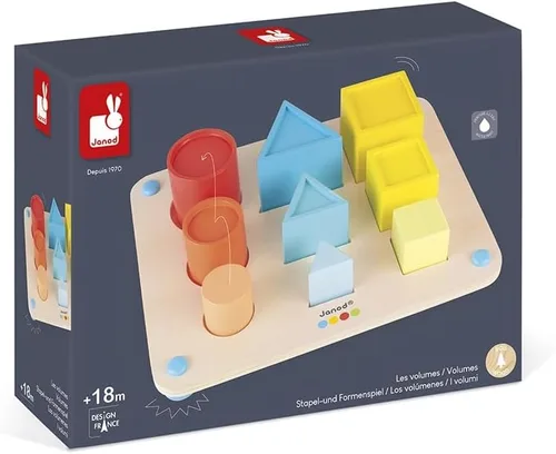 Vista 3 de Janod Essential - Juego de rompecabezas de volúmenes de madera - 18+ meses - 5 años - J05062