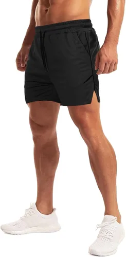 Vista 5 de Aolesy Pantalones cortos de entrenamiento para hombre con bolsillo con cremallera de 5 pulgadas, ligeros, para gimnasio, correr, fisicoculturismo