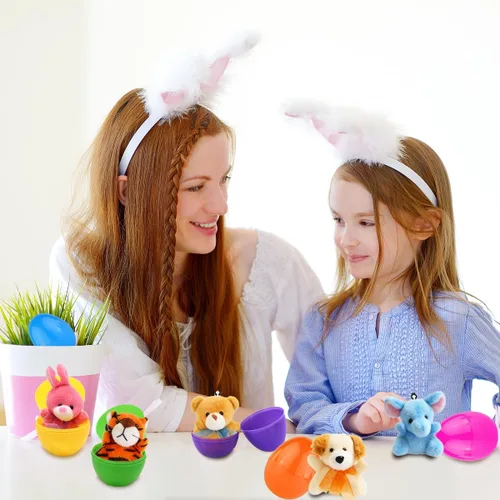 Vista 4 de CAMIRUS Paquete de 12 mini juguetes de animales de peluche, bonitos llaveros de animales de peluche para niños, cesta de Pascua, suministros