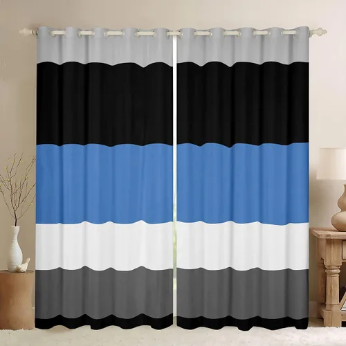 Vista 15 de Cortinas opacas de 38 pulgadas de ancho x 45 pulgadas de largo, cortinas opacas de triángulo geométrico naranja, negro, gris claro, cortinas