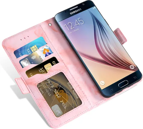 Vista 4 de Asuwish Funda compatible con Samsung Galaxy S6 y protector de pantalla de vidrio templado, soporte para tarjeta celular, ranura para teléfono móvil