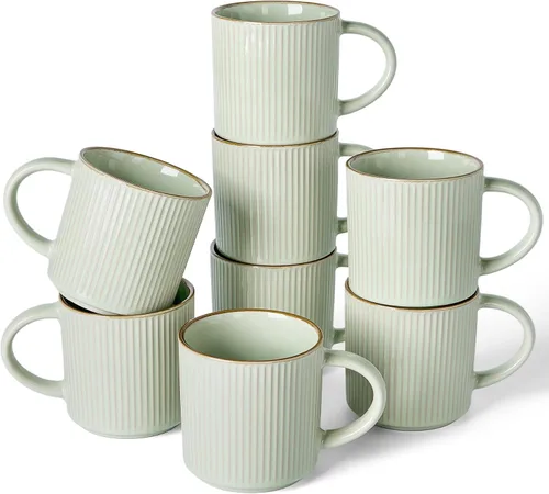 Vista 36 de famiware Juego de 4 tazas de café de 12 onzas, tazas de cerámica con asa Negro (Star-Black)
