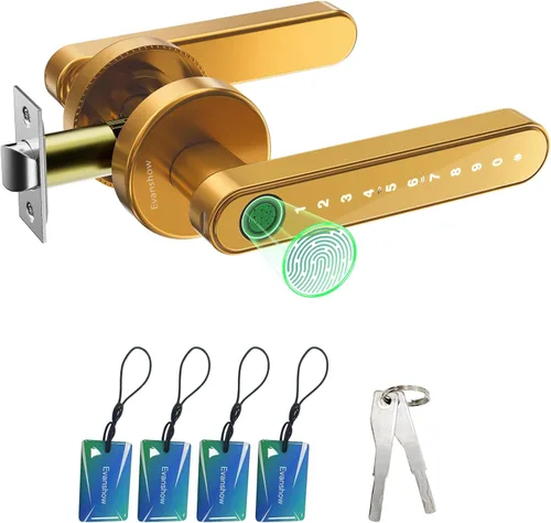 Vista 12 de Cerradura de puerta con huella dactilar, perilla biométrica de puerta con teclado sin llave, cerraduras de puerta para dormitorios, hogar, hotel